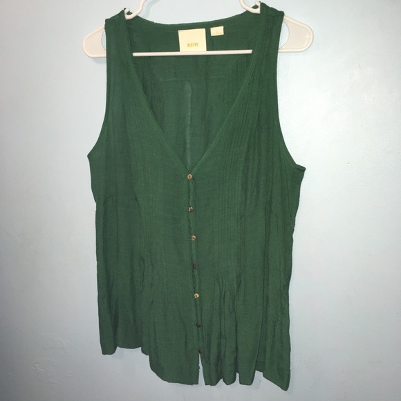 Anthropologie Maeve Green Pintuck Tank Top - Picture 3 of 8